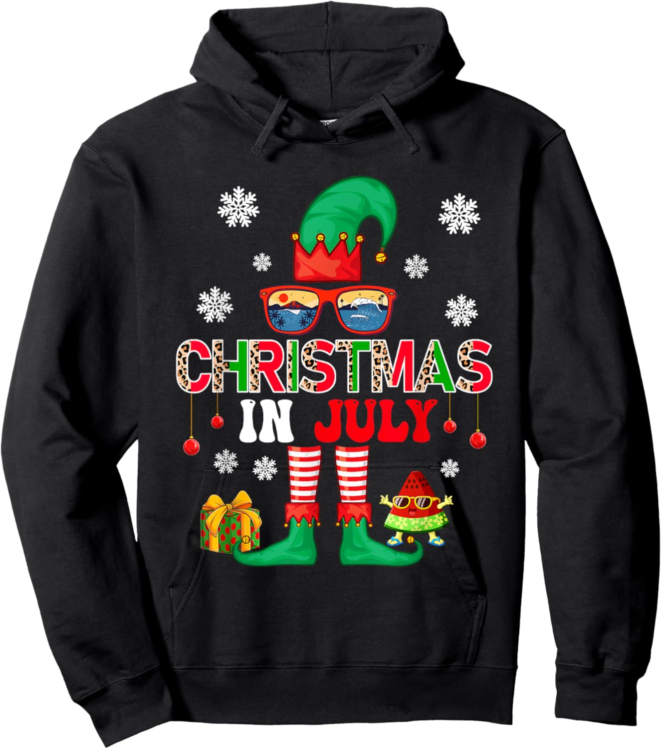 Christmas In July Costume Elf Sunglasses Beach Lover Family Men Women Kids Hoodie - Hoodie | Black