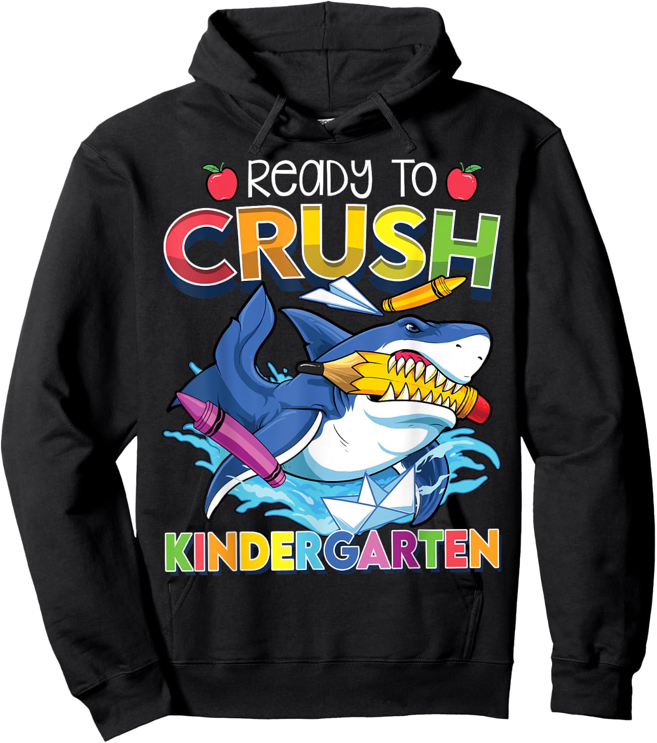 Ready To Crush Kindergarten Shark Back To School Boys Girls Hoodie - Hoodie | Black