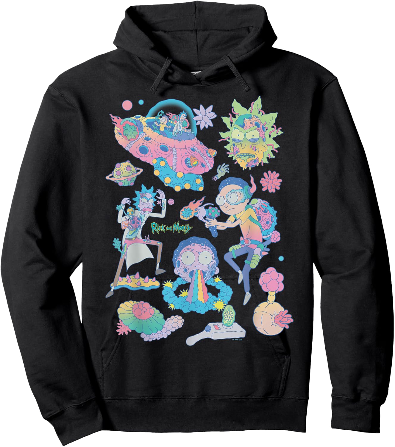 Rick and Morty Space Cruiser Pastel Alien Cartoon Fashion Hoodie - Hoodie | Black