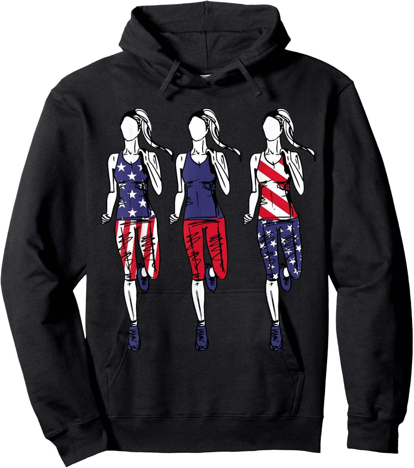 Patriotic Running 4th of July Shirt USA Flag Women Runner Hoodie - Hoodie | Black
