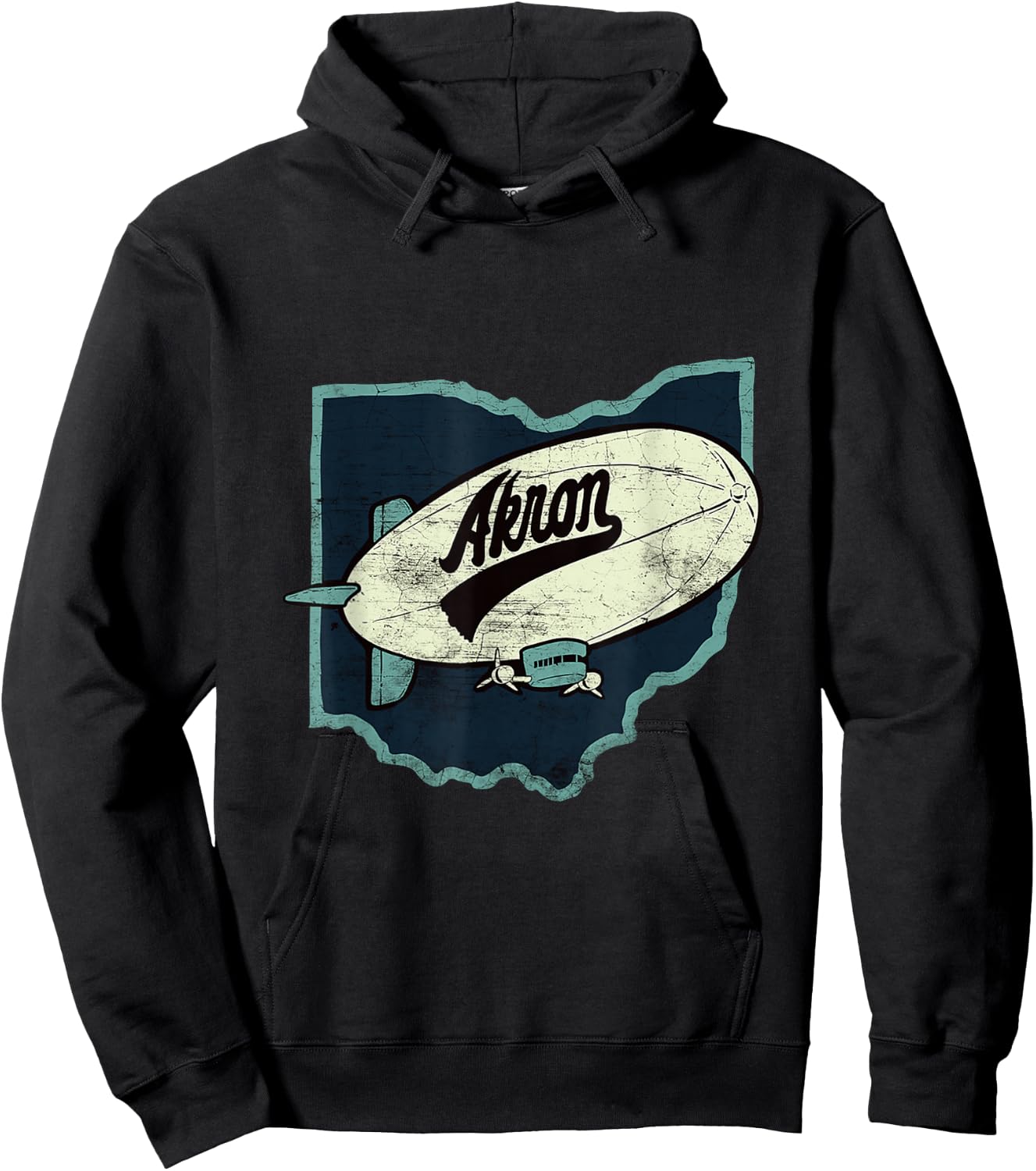 Vintage Distressed Akron Blimp Ohio Map Hoodie - Hoodie | Black