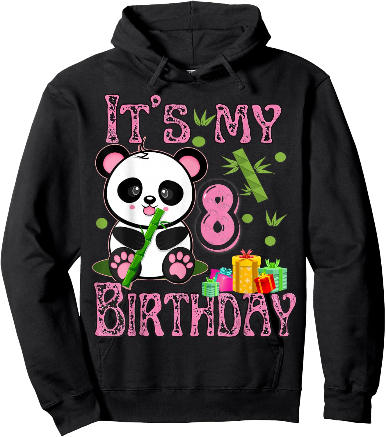 its my birthday Girl Panda 8 Years Old Girls Hoodie - Hoodie | Black