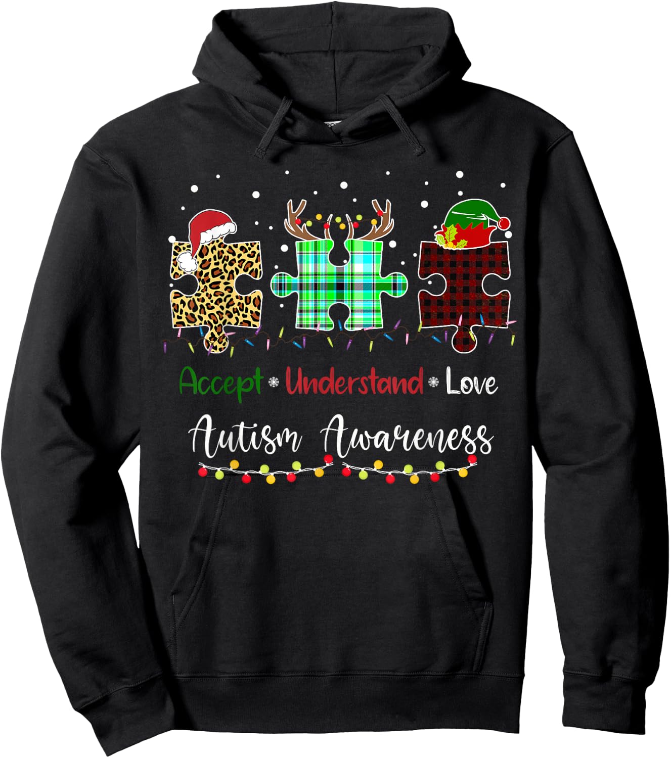Accept Understand Love Autism Awareness Puzzle Christmas Hoodie - Hoodie | Black