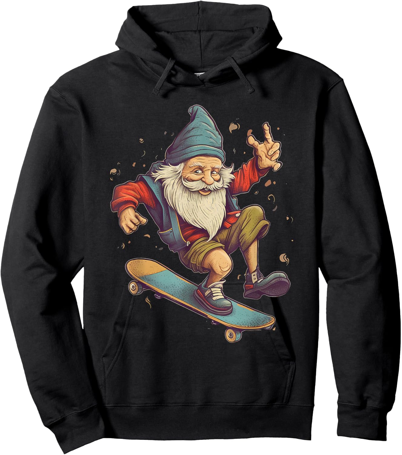 Retro Skateboarding Gnome Skateboard Hoodie - Hoodie | Black