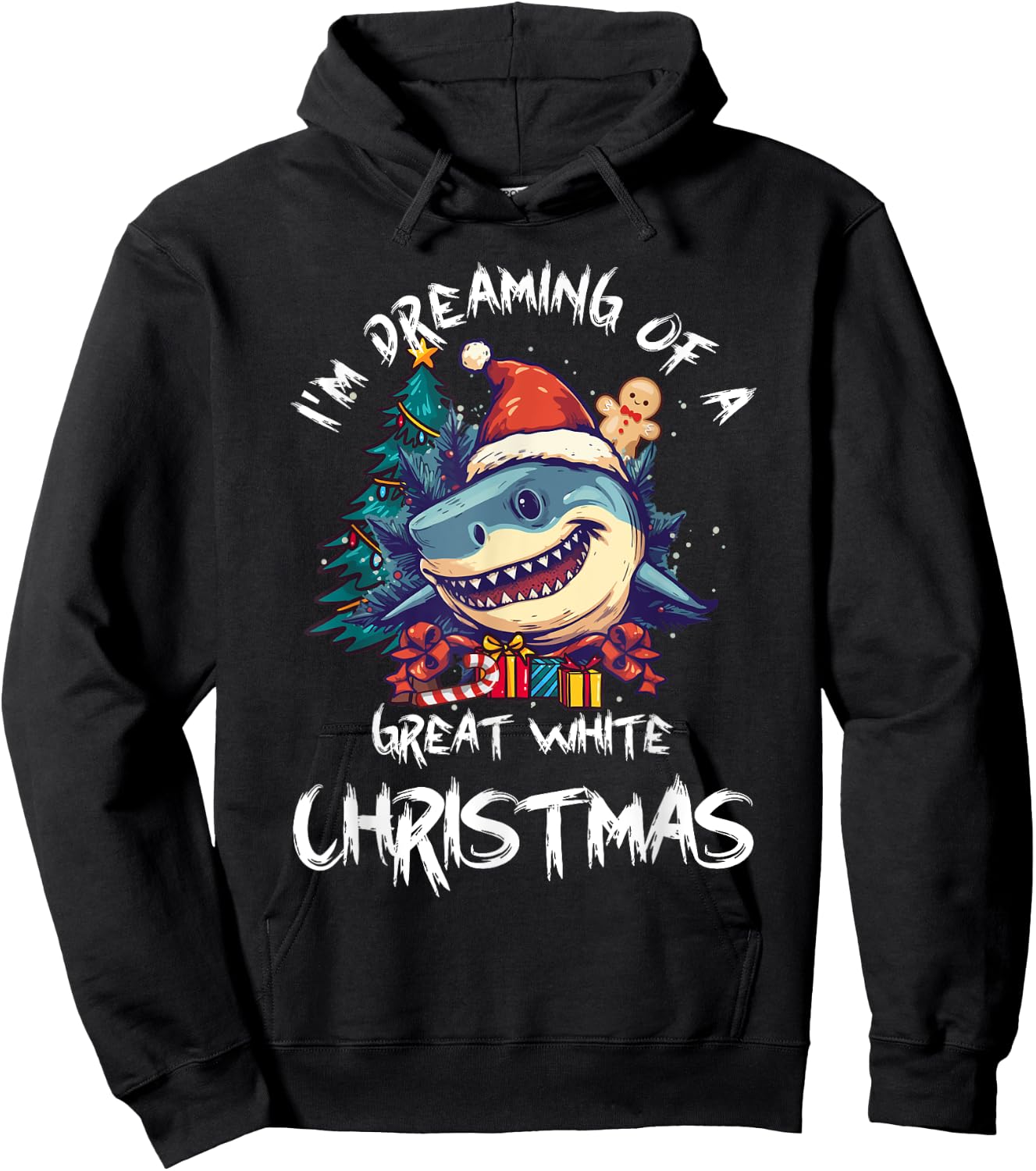 Christmas Shark Santa Hat Xmas Santa Jaws Funny Shark Pun Hoodie - Hoodie | Black