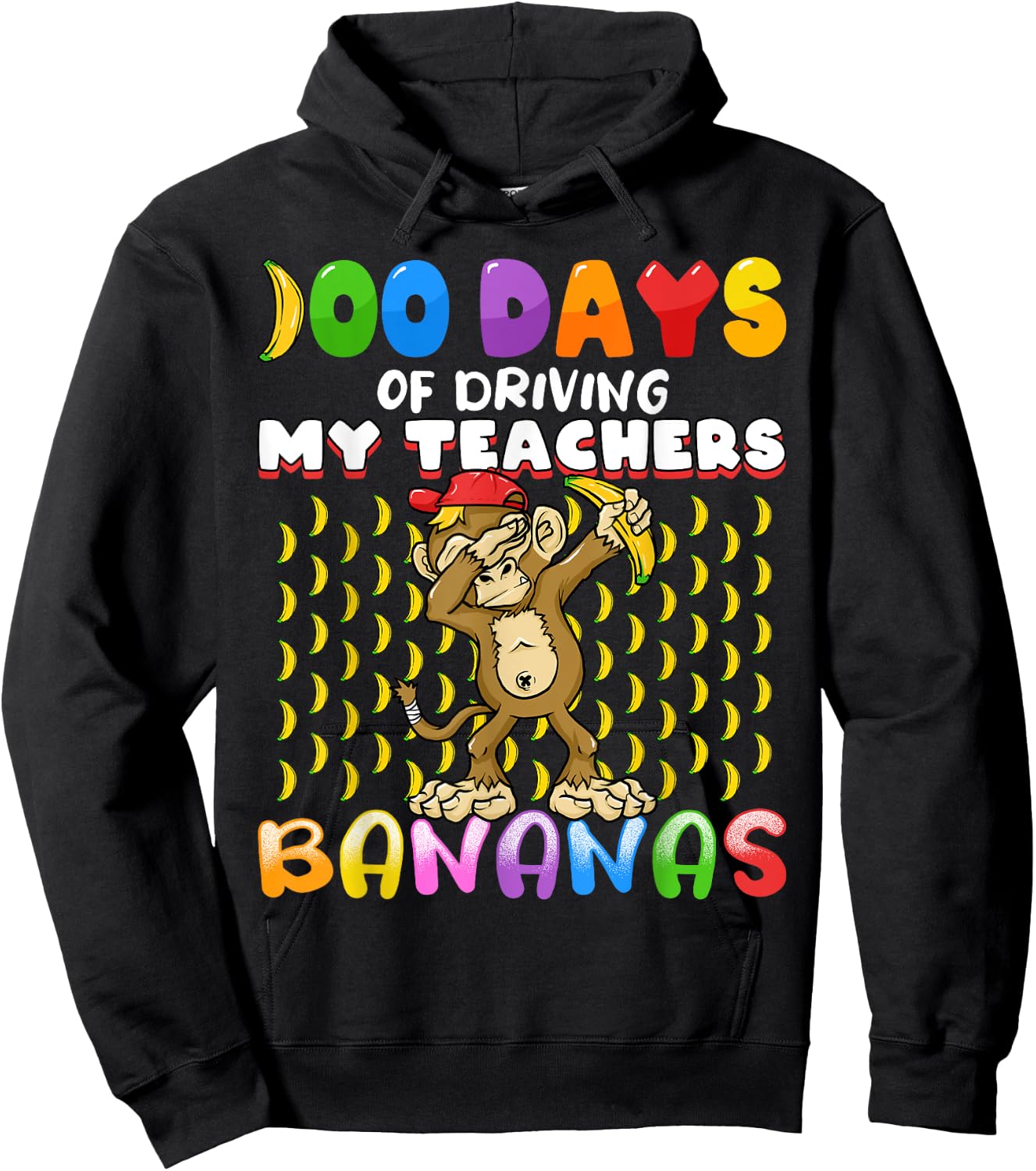100 Days of Driving My Teachers Bananas Girls Boys Monkey Hoodie - Hoodie | Black
