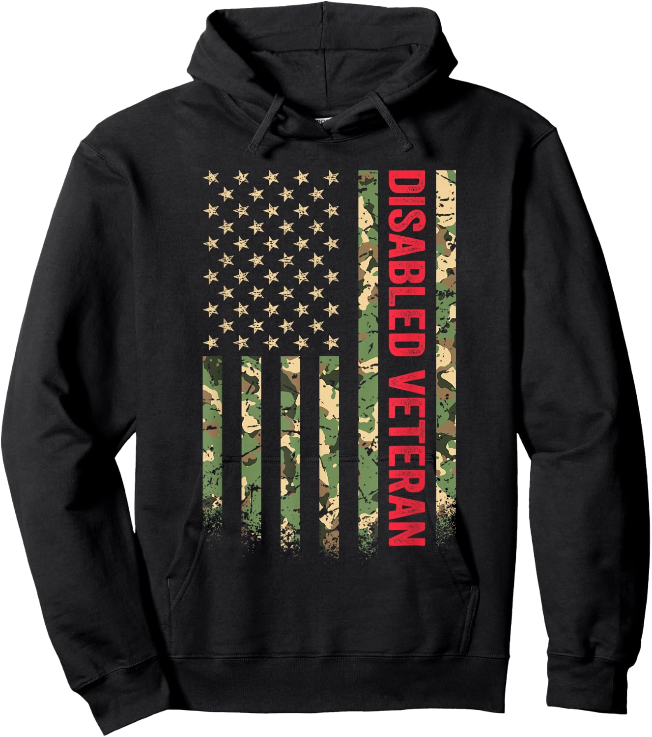 Disabled Veteran American Flag Camouflage Camo Patriotic Vet Hoodie - Hoodie | Black