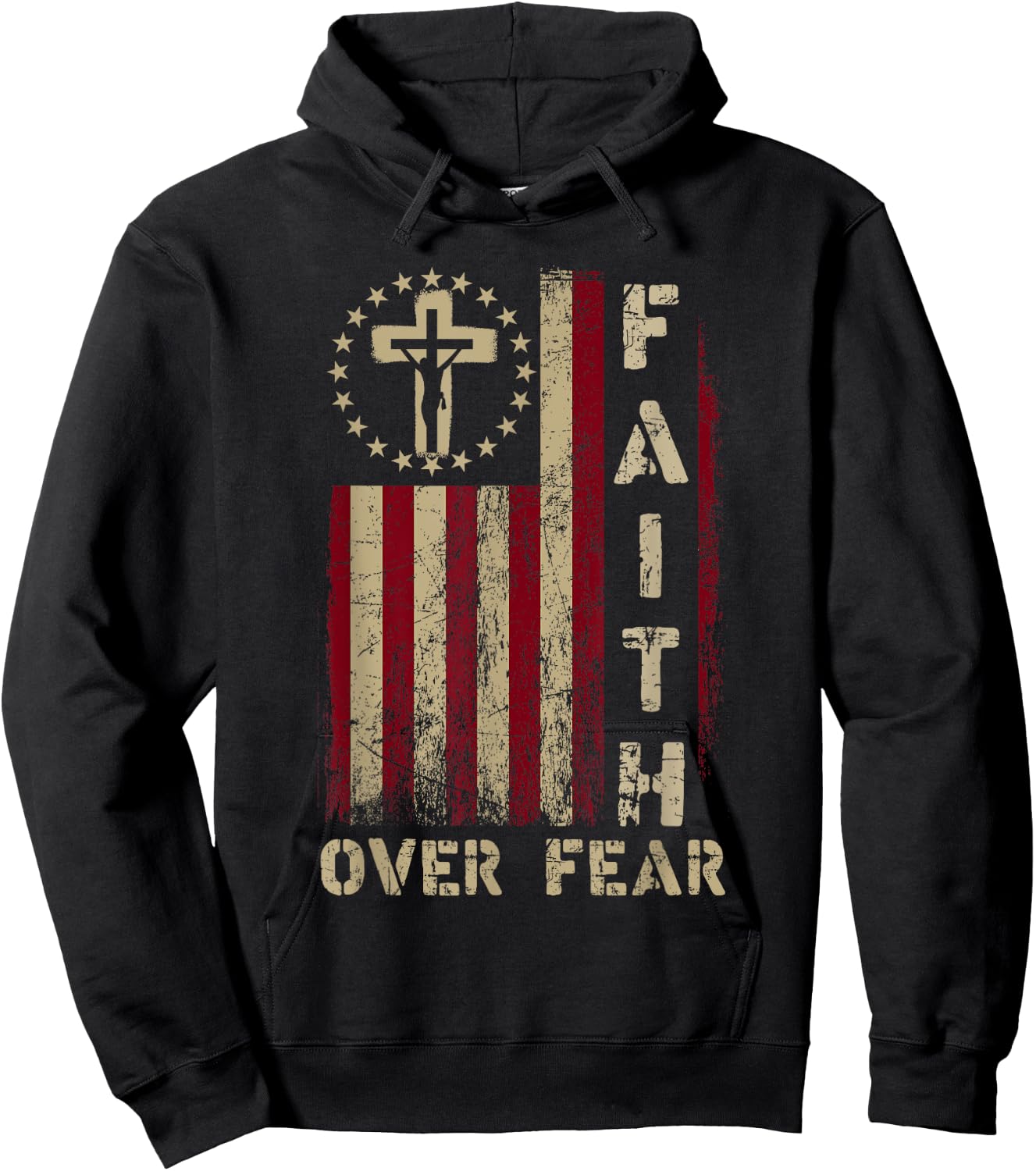 Faith Over Fears Cool Christian Cross USA Flag Women Hoodie - Hoodie | Black