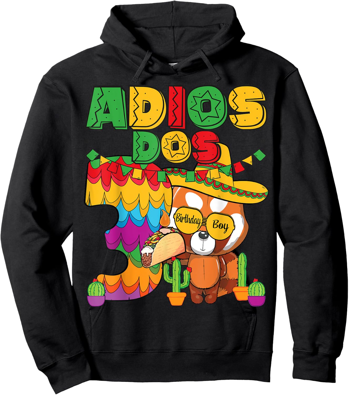 Adios Dos 3 Year Old Boys Birthday Mexican Fiesta Theme Hoodie - Hoodie | Black