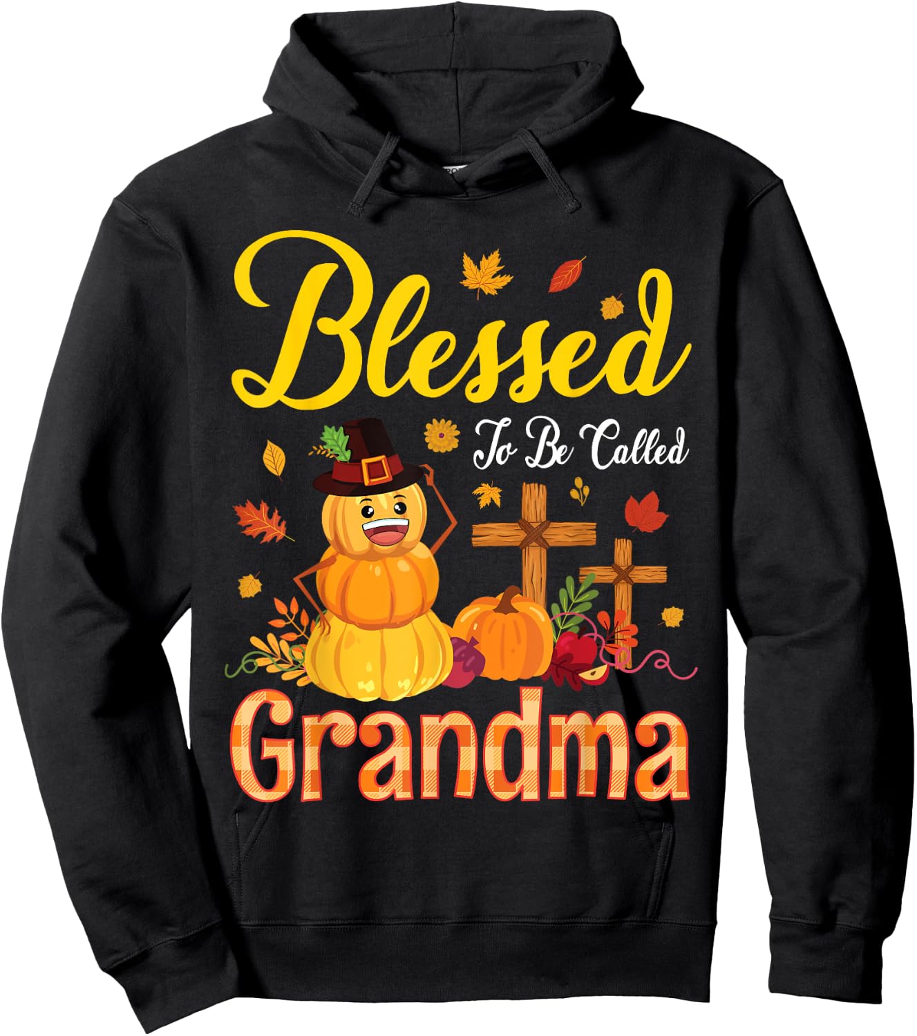 Flower Fruits Pumpkin Pilgrim Blessed To Be Called Grandma Hoodie - Hoodie | Black