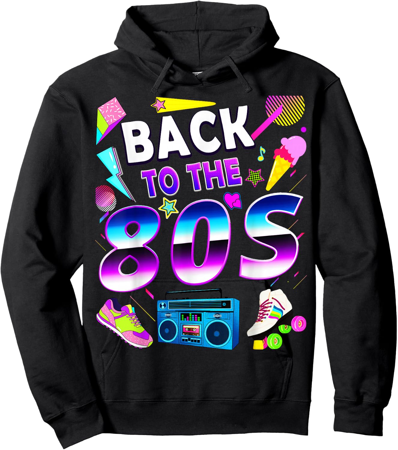 Retro 1980s Aesthetic – Colourful Teen Throwback Style Hoodie - Hoodie | Black