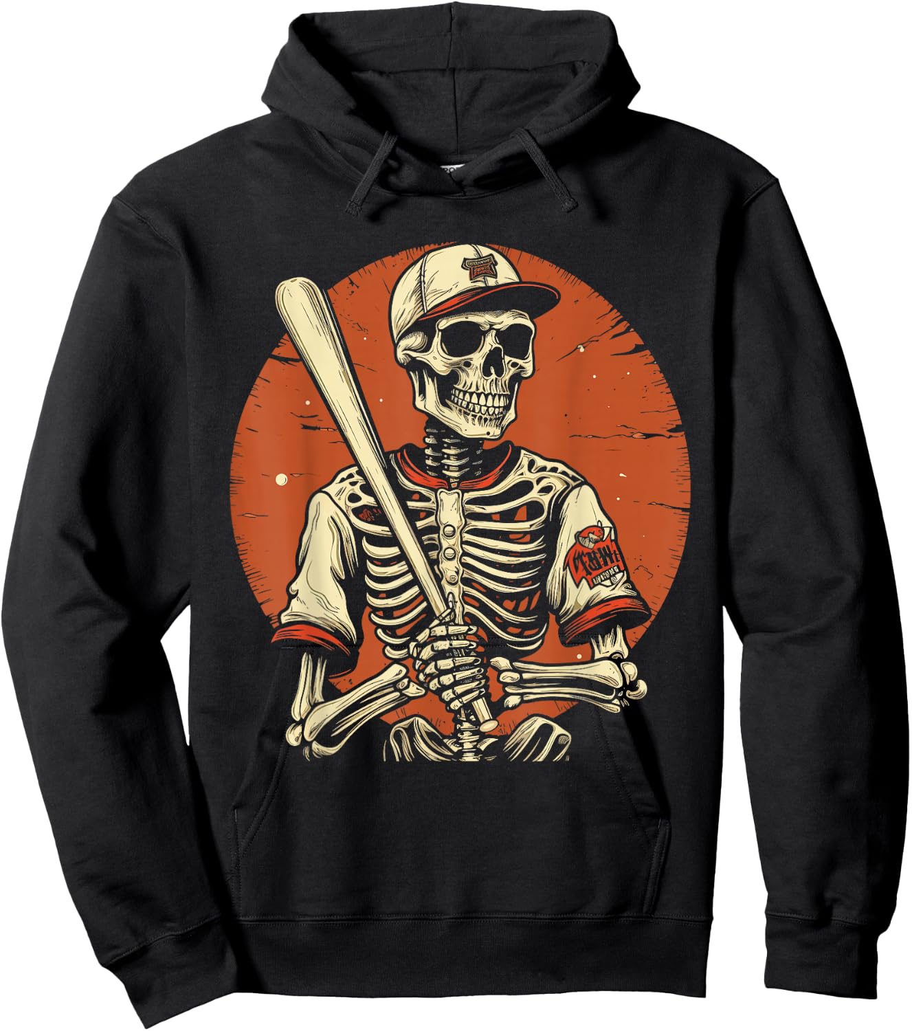Spooky Creepy Vintage Baseball Skeleton Halloween Men Boys Hoodie - Hoodie | Black