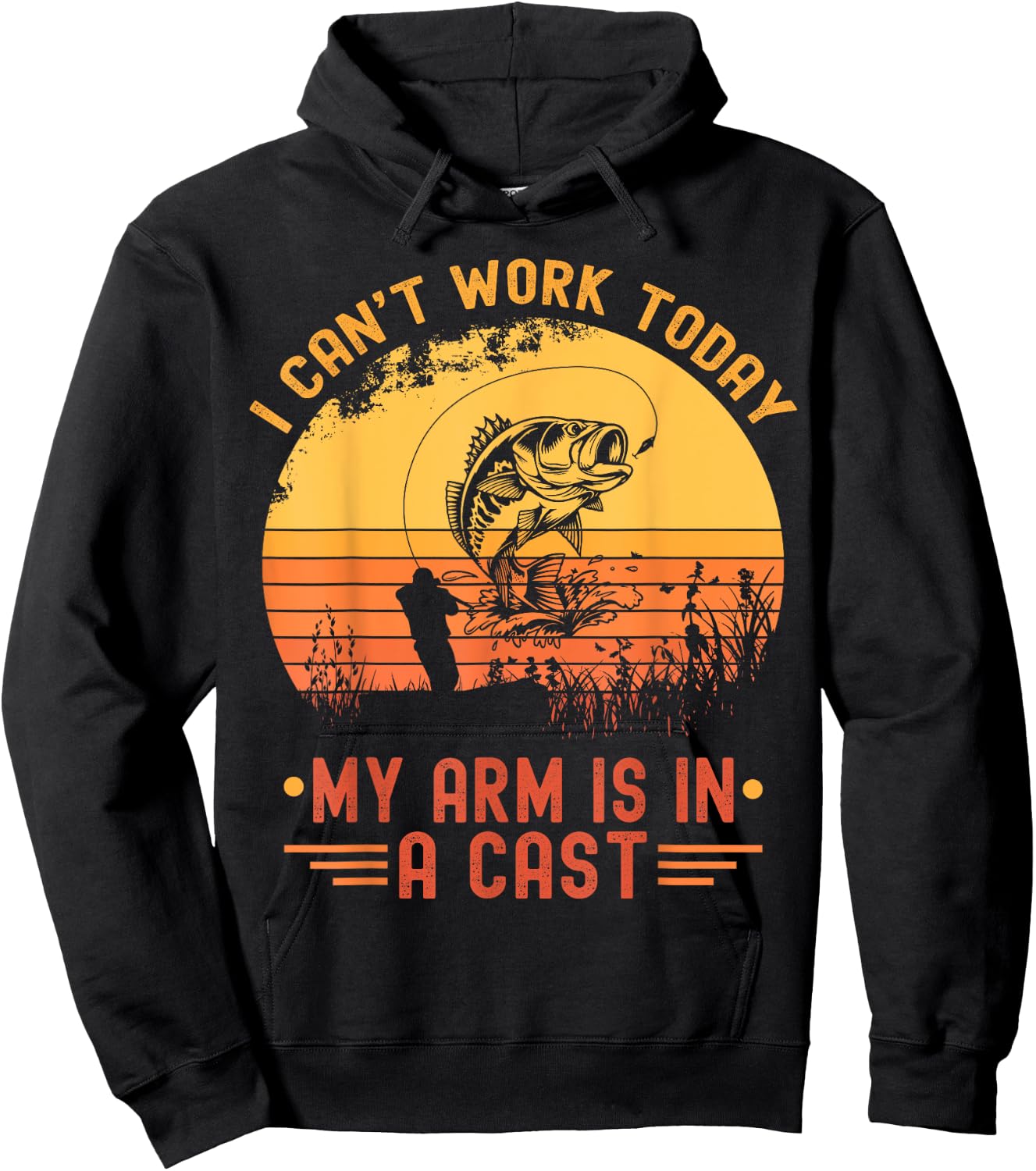 I Can't Work Today My Arm In A Cast Funny Fishing Fisherman Hoodie - Hoodie | Black