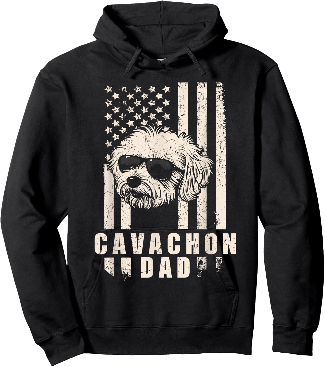 Cavachon Dog Dad American Flag Gifts for Best Father Men Hoodie - Hoodie | Black