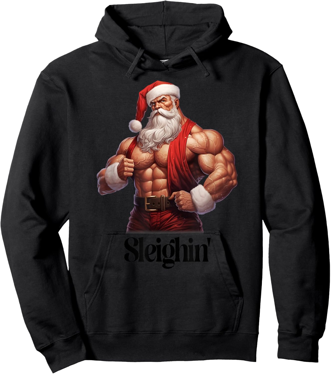 Buff Santa Workout Santa Claus Gym Muscles Sleighin' Hoodie - Hoodie | Black