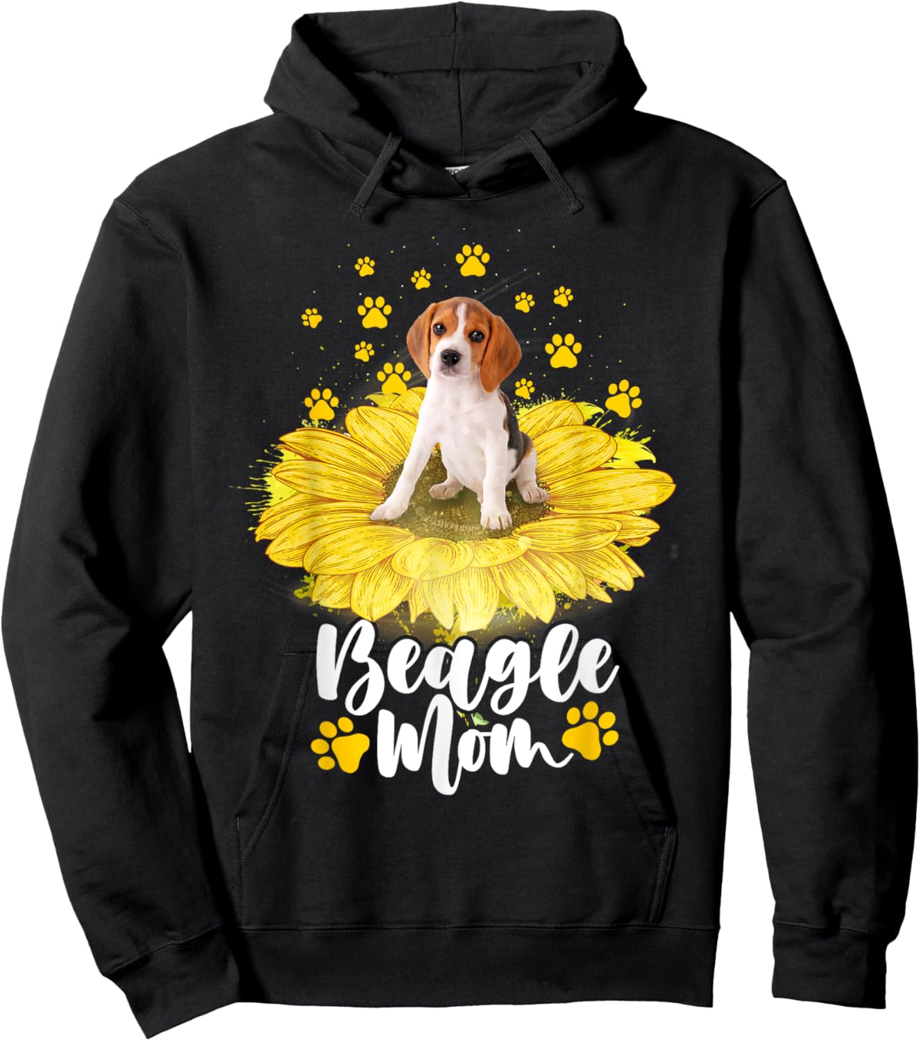 Beagle Mom - Sunflower Dog Paws Animal Lover Puppy Breeder Hoodie - Hoodie | Black