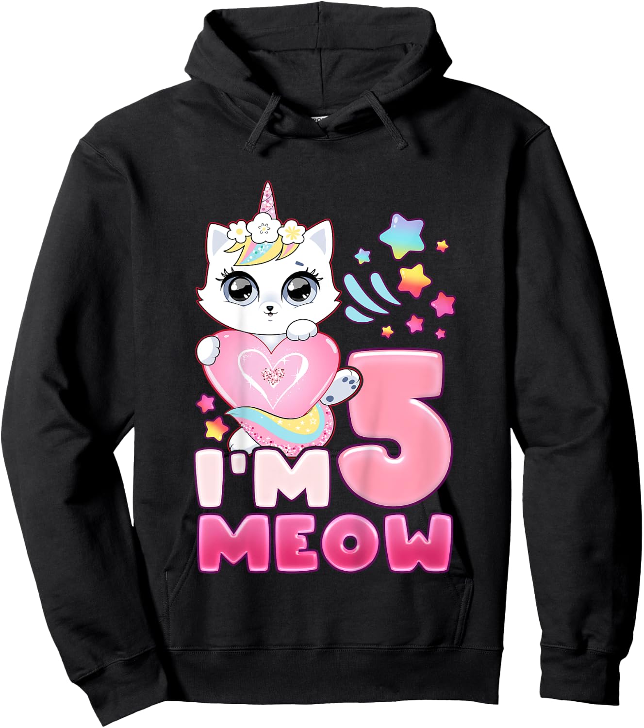 Birthday girl 5 years old, cat, unicorn, 5th birthday Hoodie - Hoodie | Black