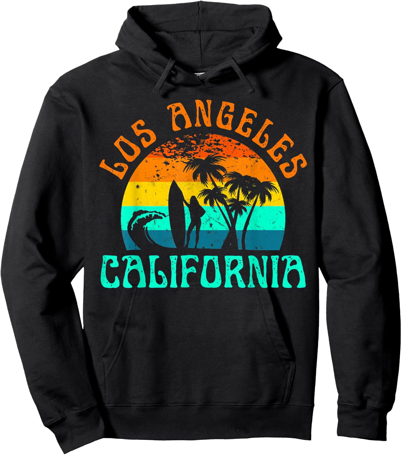 Los Angeles California Beach Surf Summer Vacation Girl Retro Hoodie - Hoodie | Black