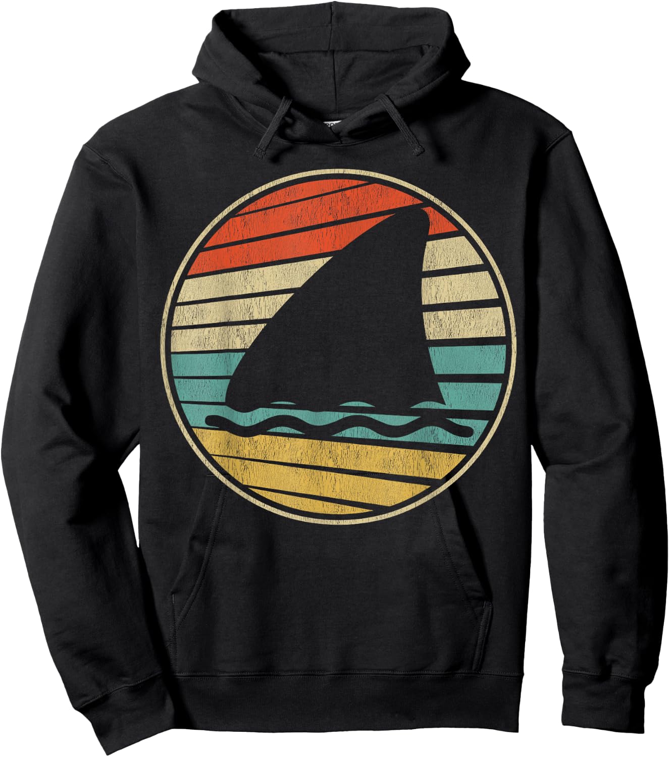 Cute Shark Fin Graphic Retro Vintage 70s 80s Shark Lover Fun Hoodie - Hoodie | Black