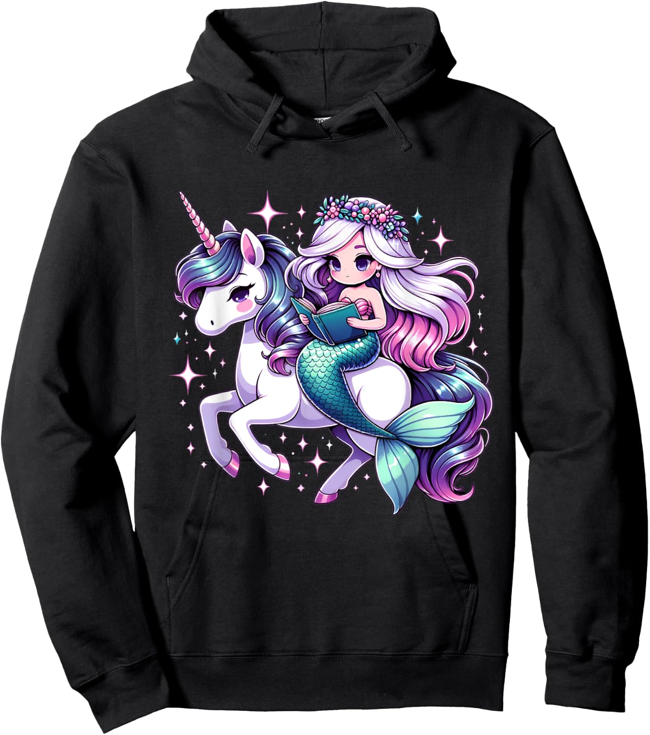 Unicorn kisses Mermaid wishes | reading books Birthday Girl Hoodie - Hoodie | Black