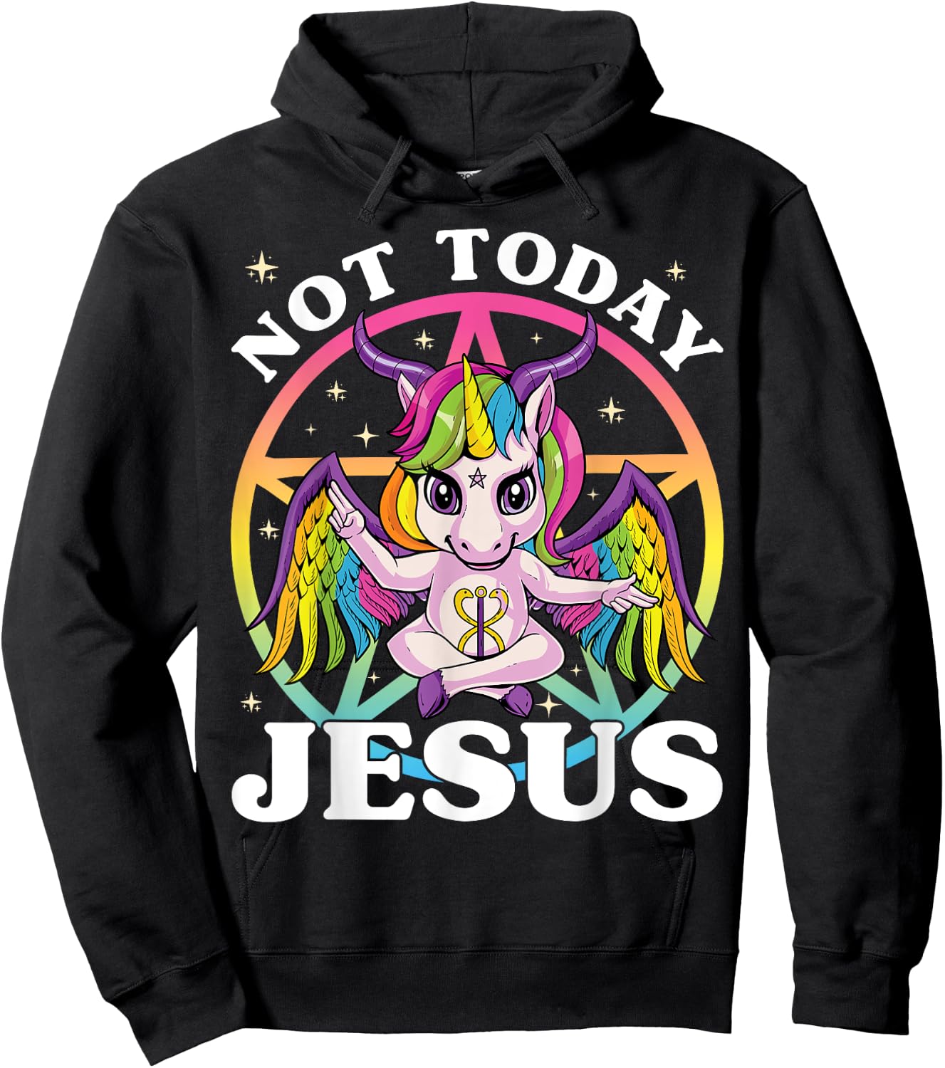 Satanic Unicorn Not Today Jesus Satan Unicorn Baphomet Sigil Hoodie - Hoodie | Black