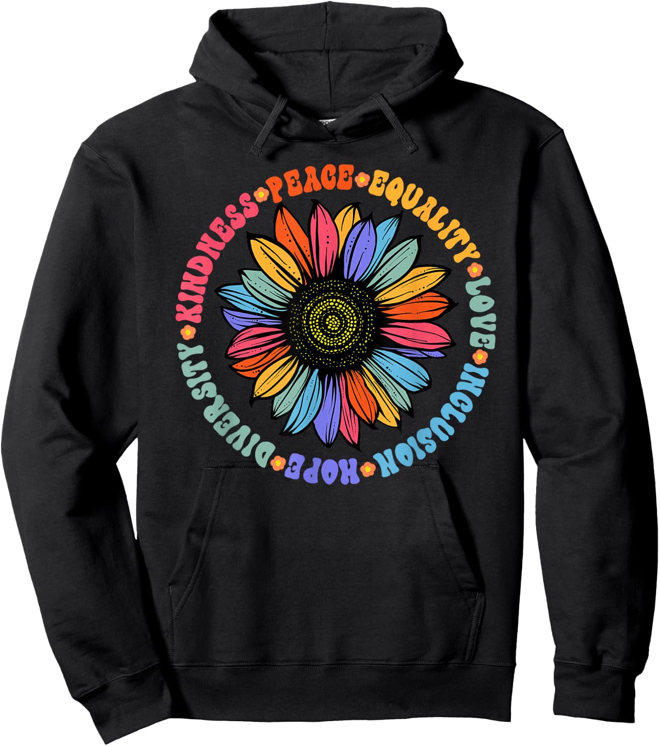 World Peace Supporter Sunflower Floral Outfit Kindness Peace Equality Love Hope Diversity Human Rights Black Floral Sunflower Pattern Hoodie - Hoodie | Black
