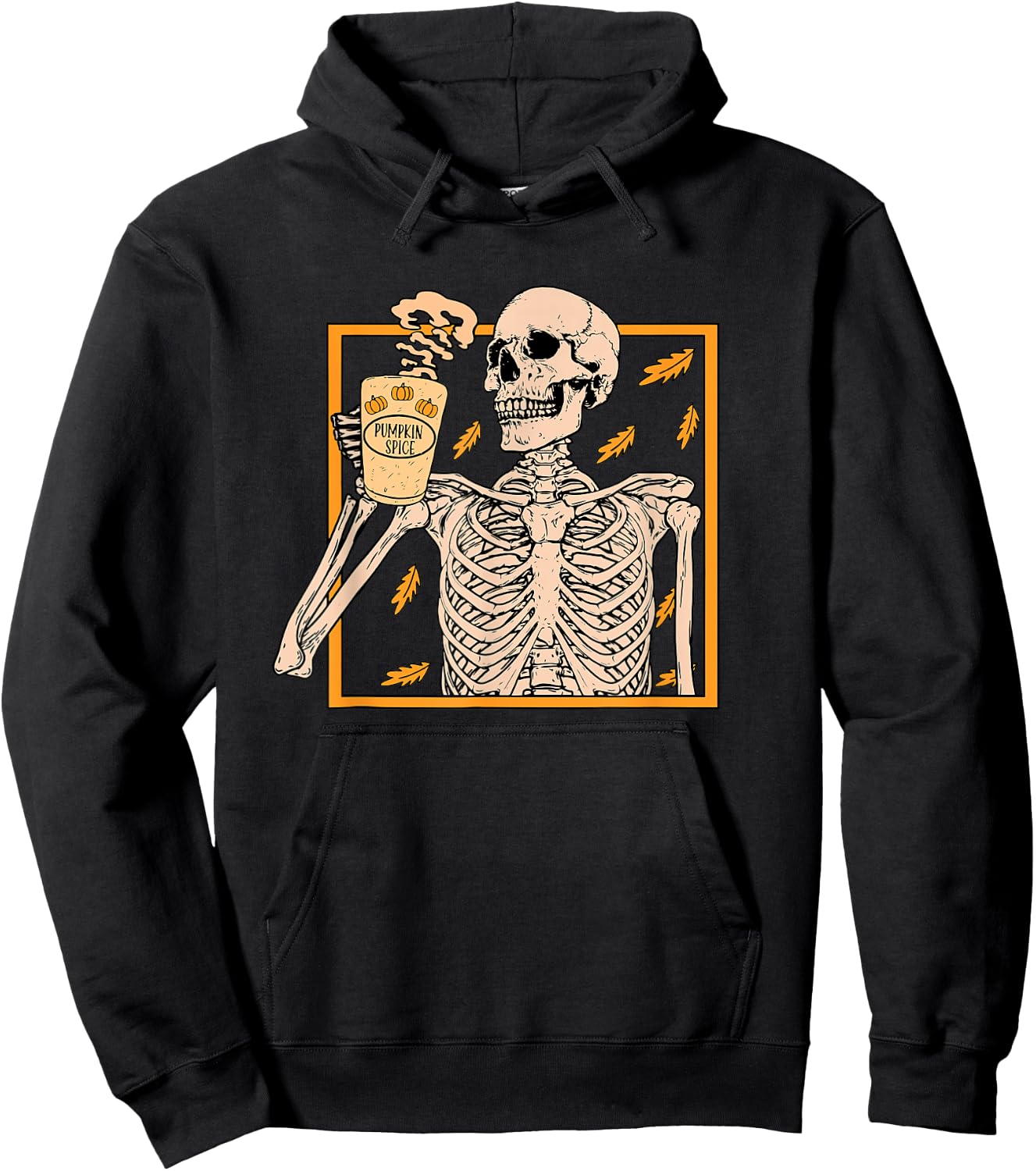 Skeleton Drinking Coffee Pumpkin Spice Latte Autumn Coffee Hoodie - Hoodie | Black