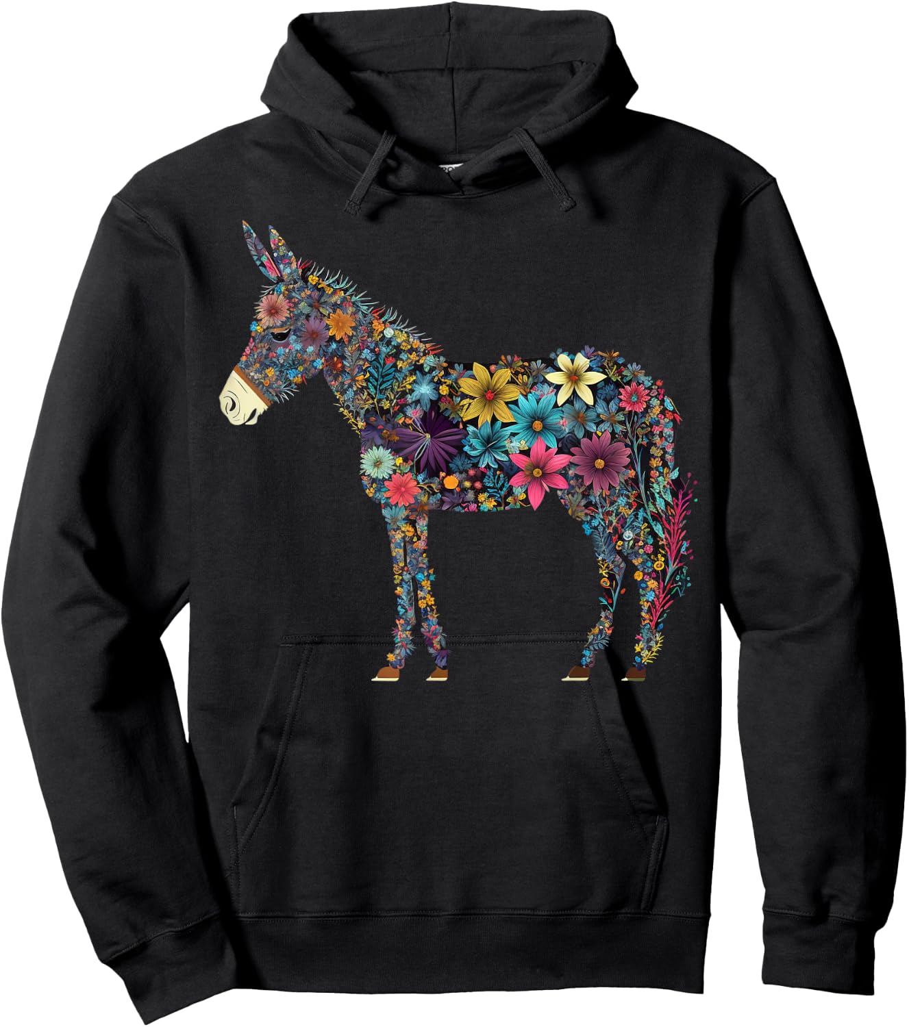 Cute Flower Donkey on summer Floral Donkey Hoodie - Hoodie | Black