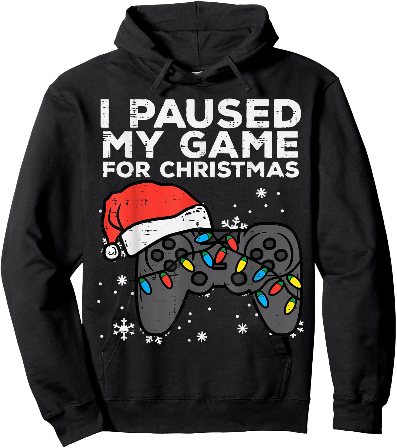 Paused My Game Christmas Gamer Xmas Men Boys Kids Youth Teen Hoodie - Hoodie | Black