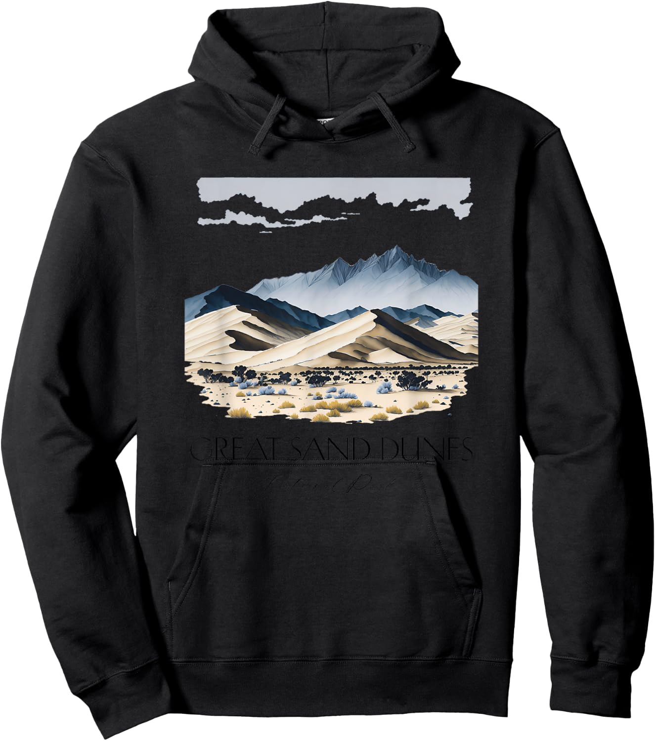 Cool Great Sand Dunes National Park Hiking Watercolor Hoodie - Hoodie | Black
