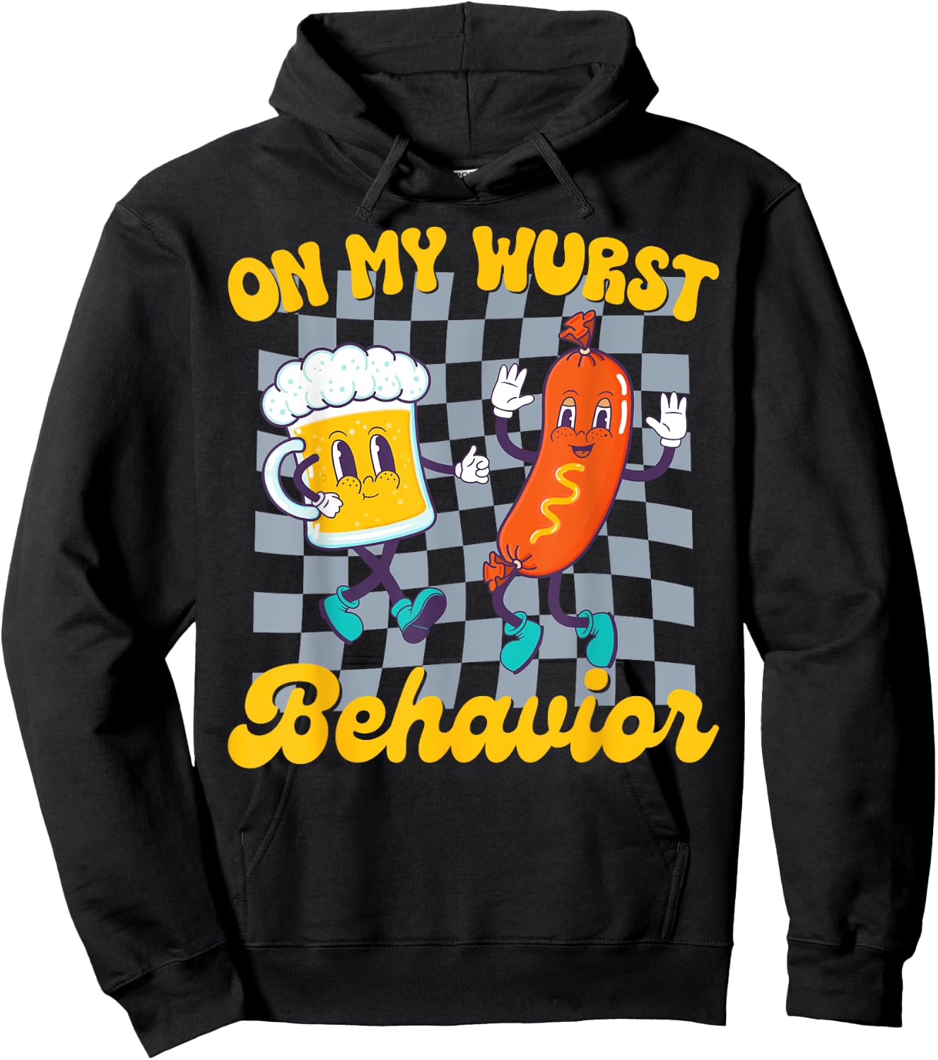 Oktoberfest On My Wurst Behavior Retro Groovy Beer Hoodie - Hoodie | Black