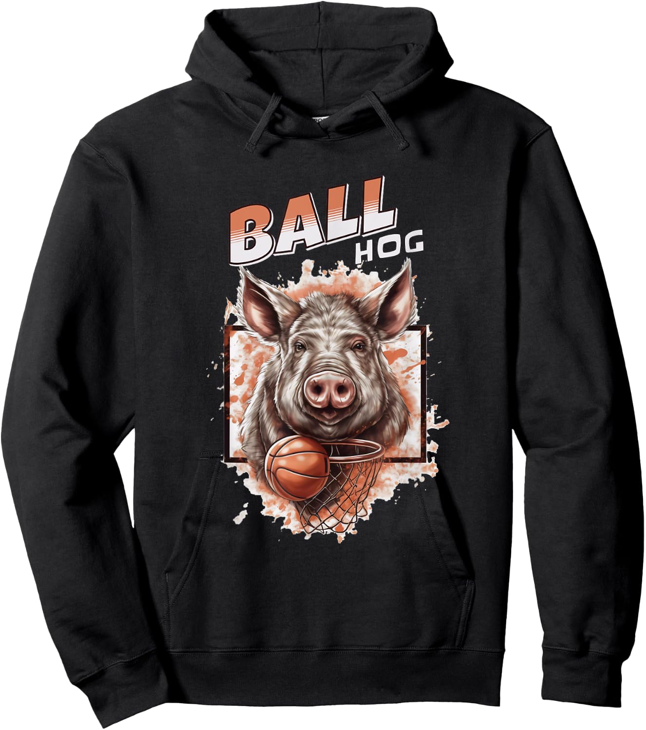 Funny Basketball Pig Ball Hog Gift Baller Player Athlete Hoodie - Hoodie | Black