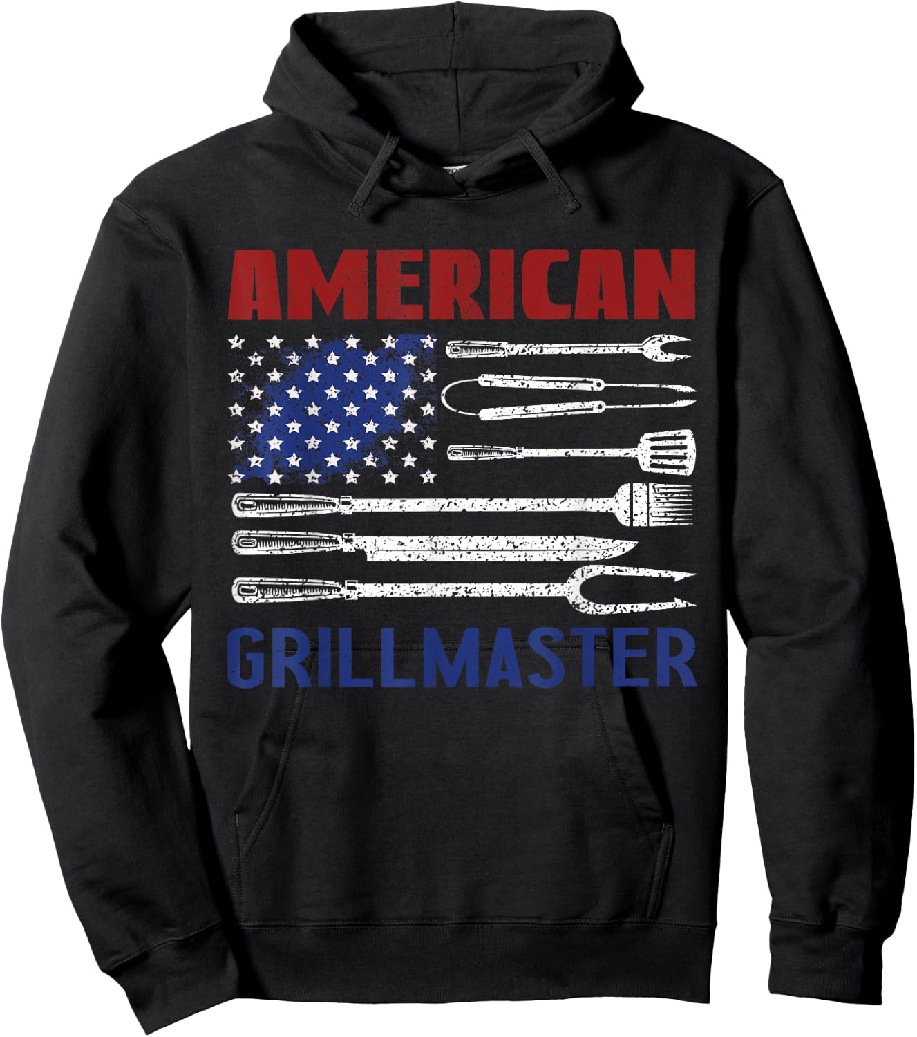 Patriotic American Flag Grill Barbeque Master Kids Men Hoodie - Hoodie | Black