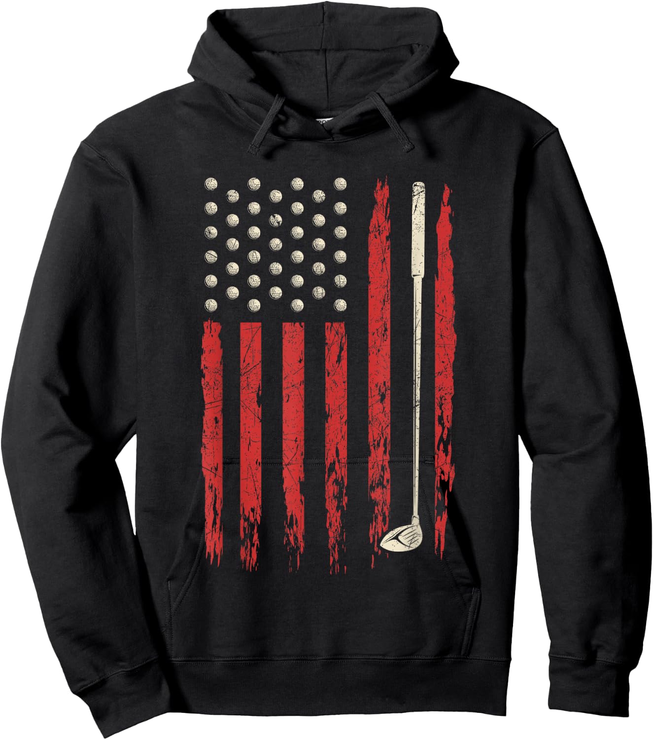 Patriotic American Flag Golf Vintage USA Flag Golfer Men Hoodie - Hoodie | Black