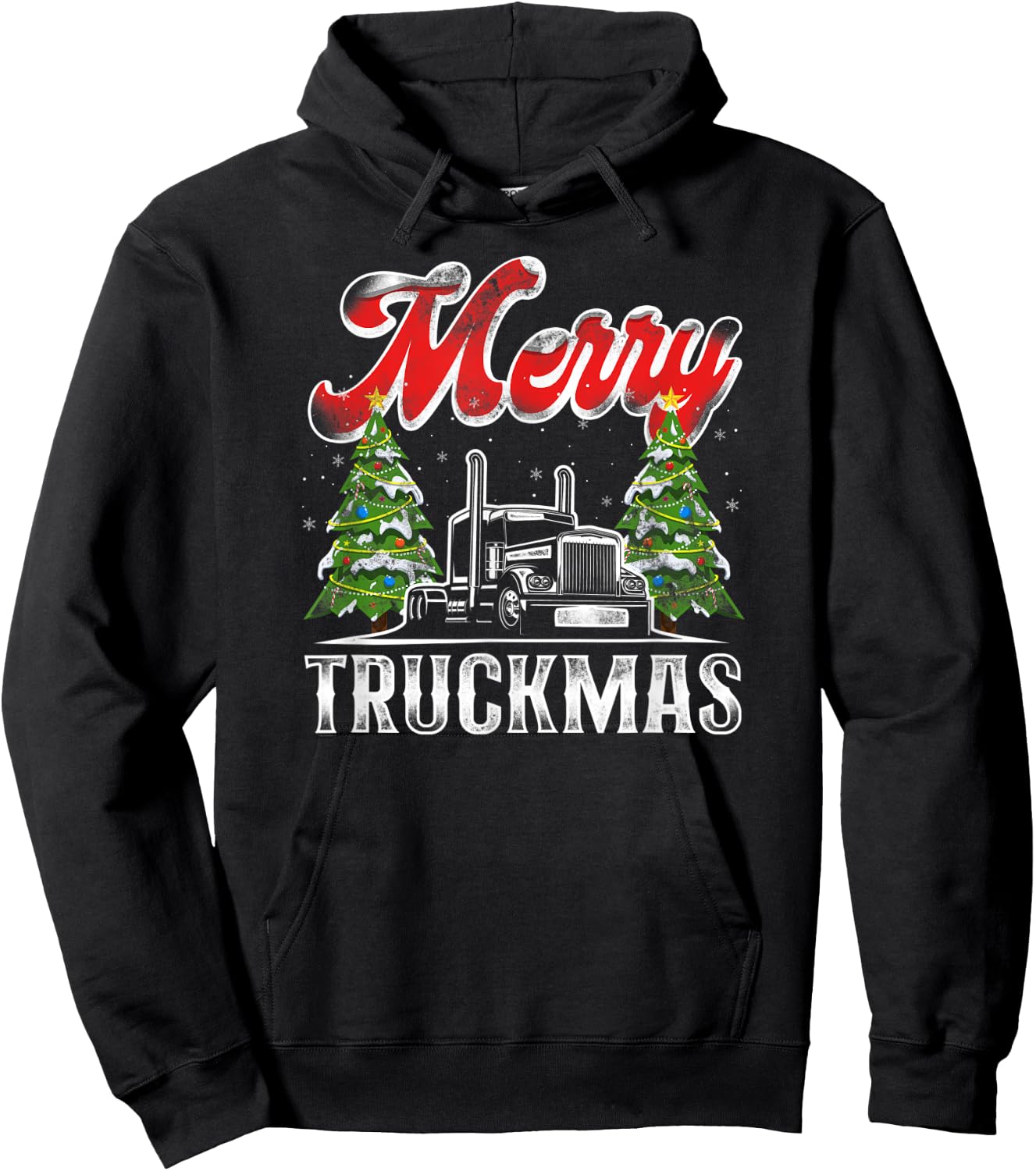 Trucker Truck Driver Christmas Pun Vintage Merry Truckmas Hoodie - Hoodie | Black