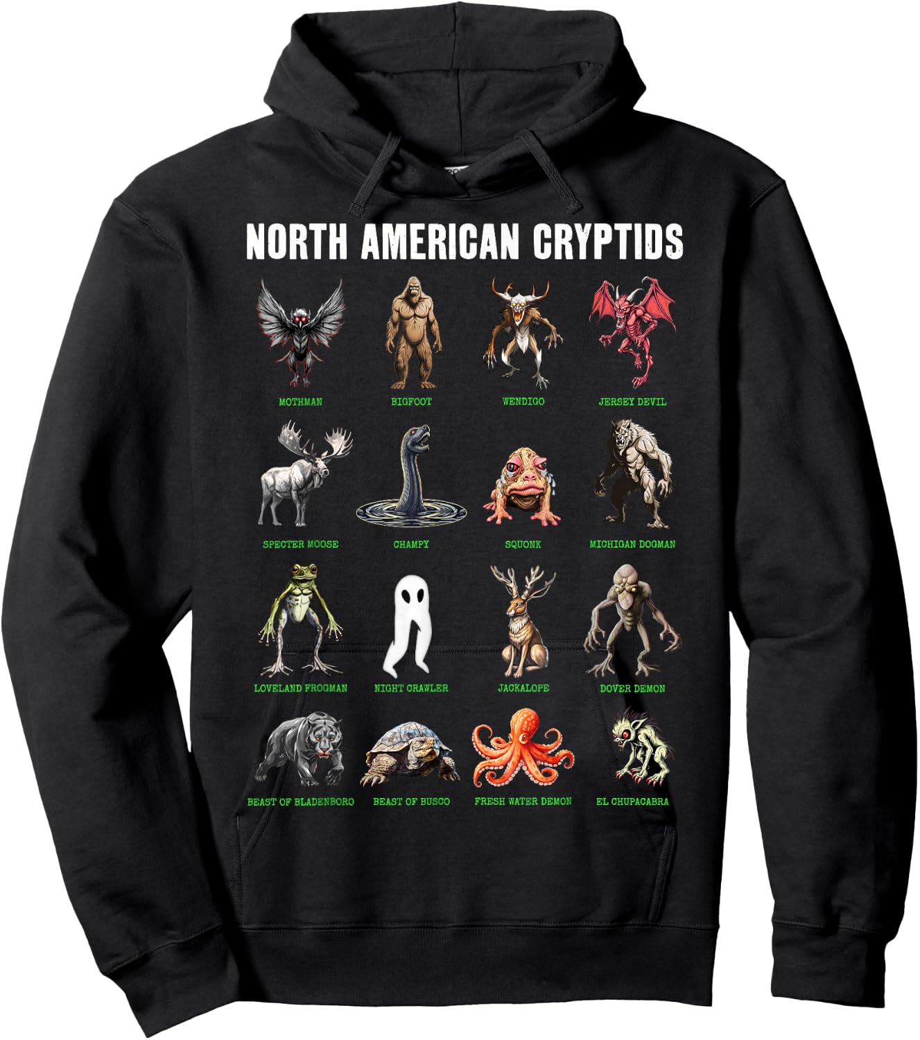 North American Cryptids Cryptozoology Hoodie - Hoodie | Black