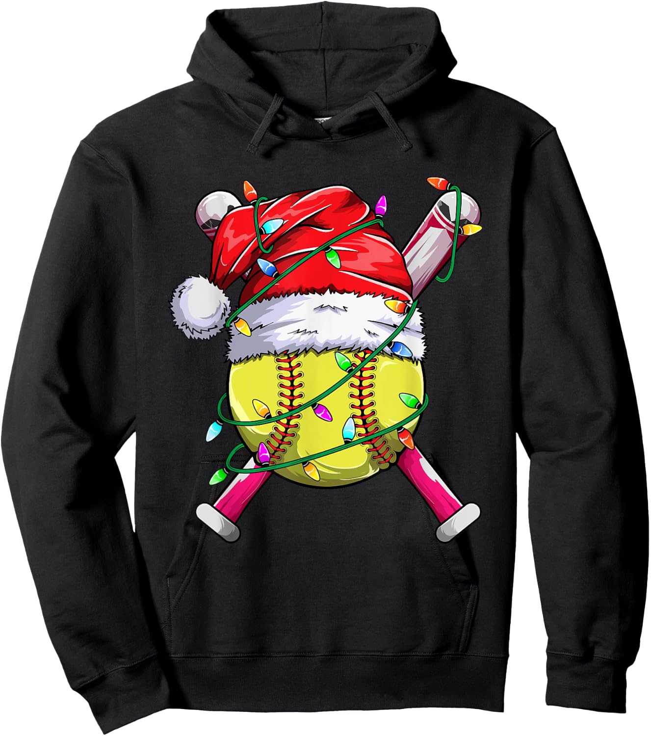 Santa Sports Design- Women Girls Christmas Softball Player Hoodie - Hoodie | Black