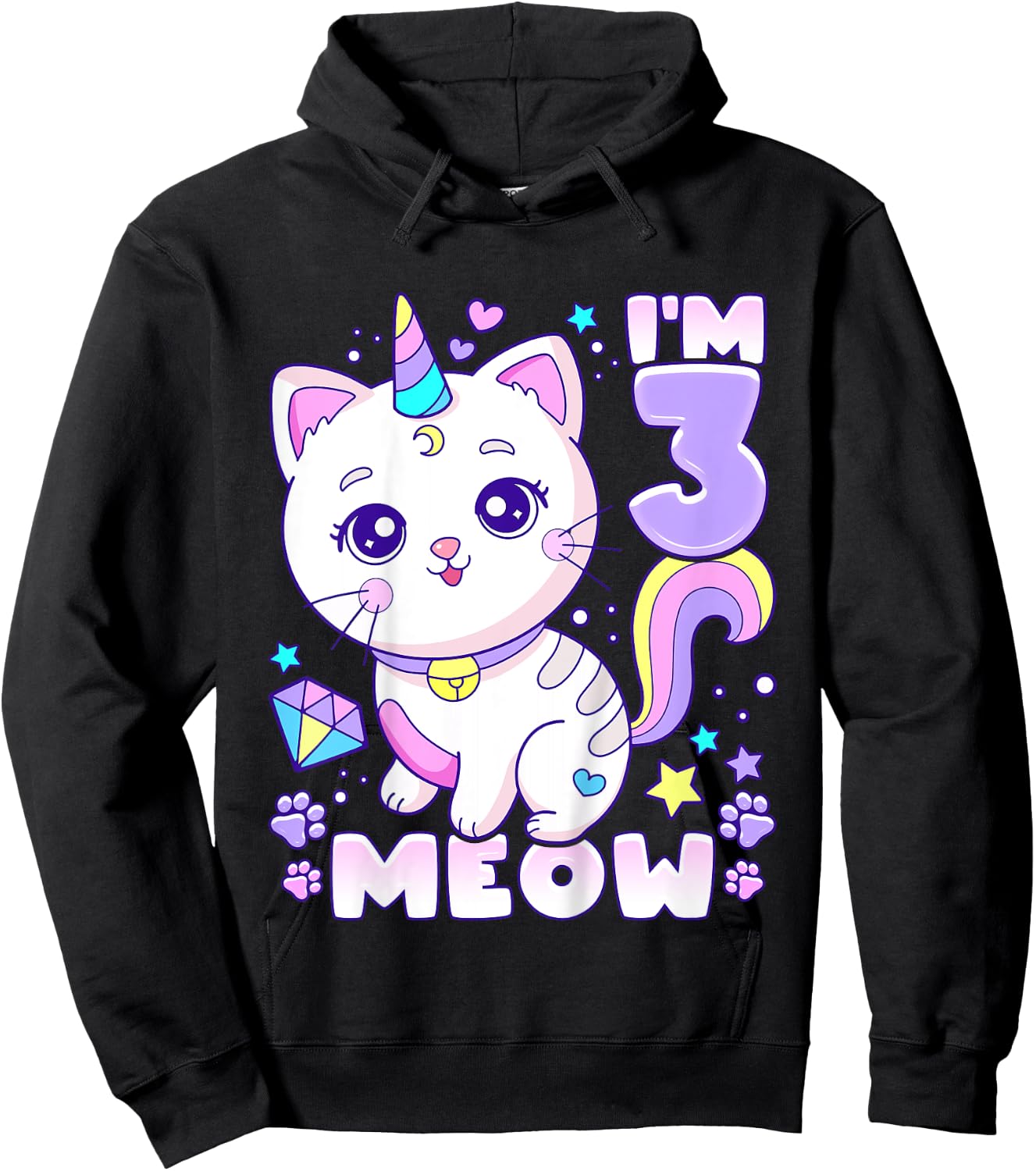Birthday girl 3 years old, cat, unicorn, 3rd birthday Hoodie - Hoodie | Black