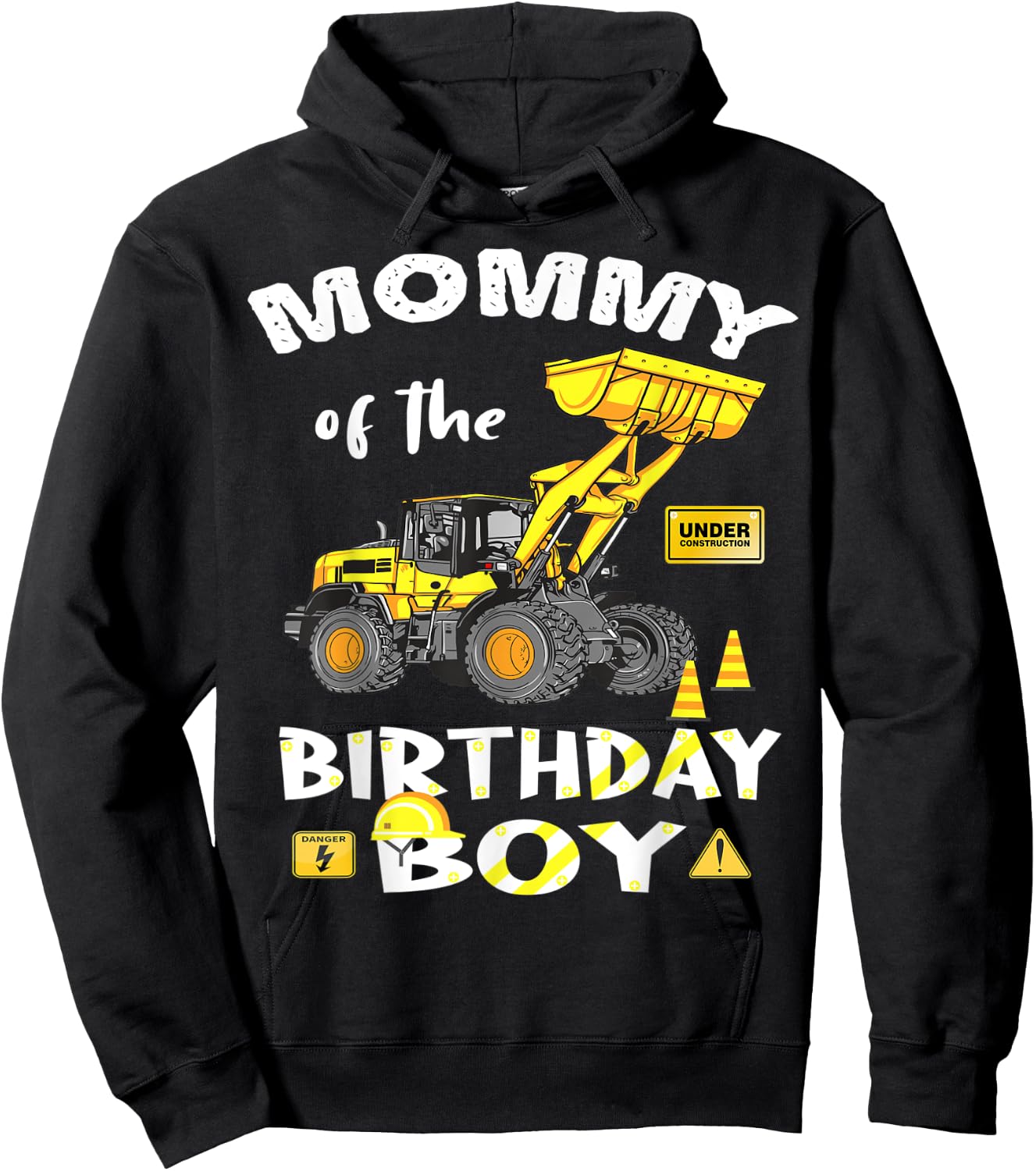 Mommy of The Birthday Boy Construction Birthday Yellow Truck Hoodie - Hoodie | Black