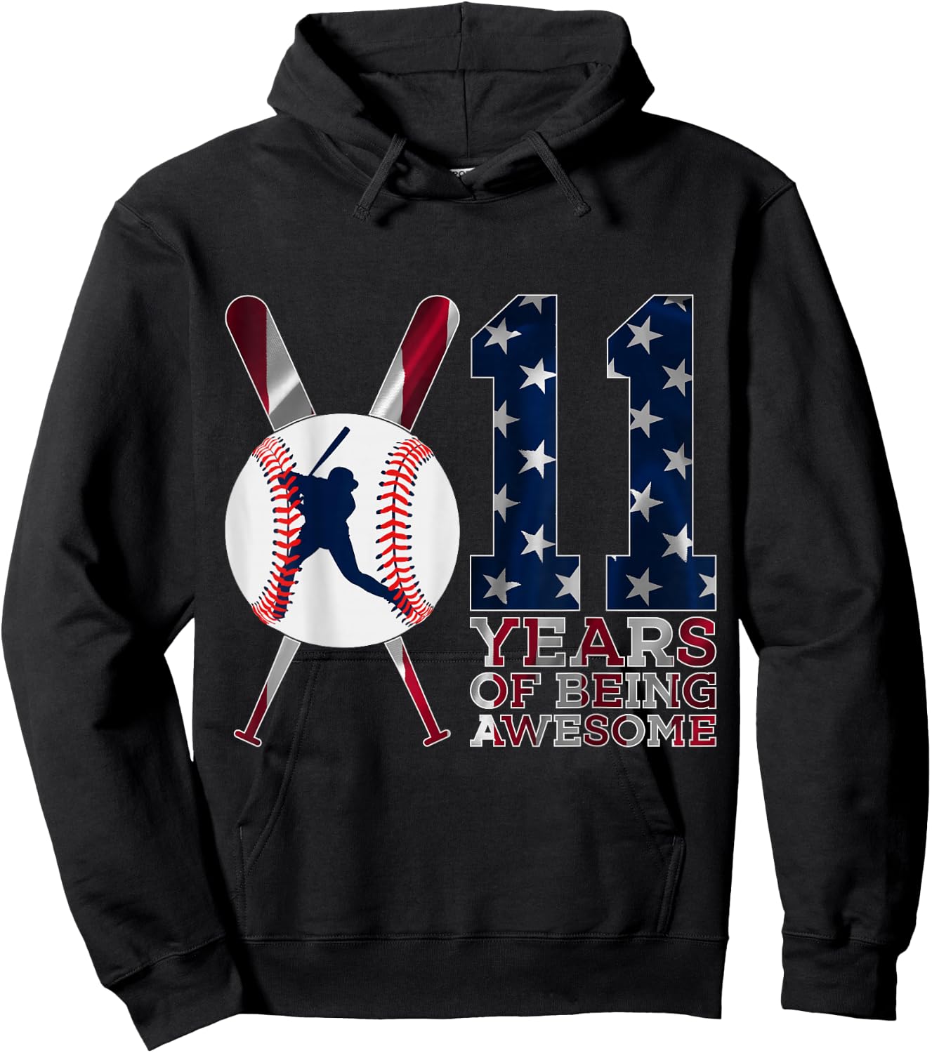 11 Years of Being Awesome Baseball 11th Birthday Hoodie - Hoodie | Black