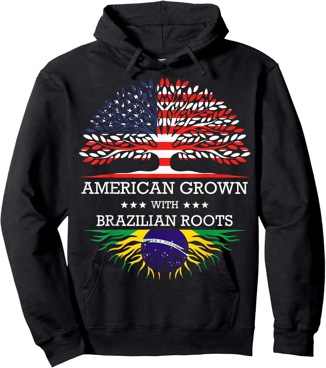 American Grown with Brazilian Roots USA Flag Hoodie - Hoodie | Black