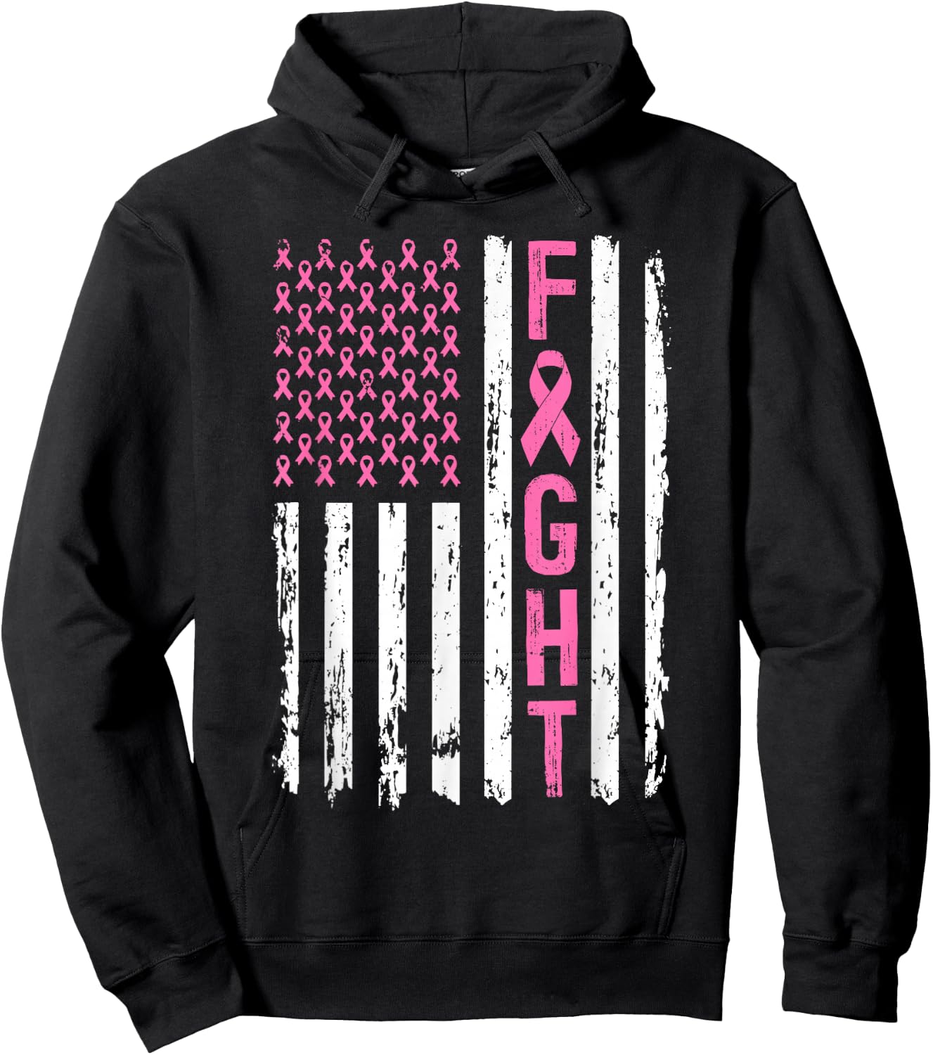 Fight Breast Survivor American Flag Breast Cancer Awarenes Hoodie - Hoodie | Black