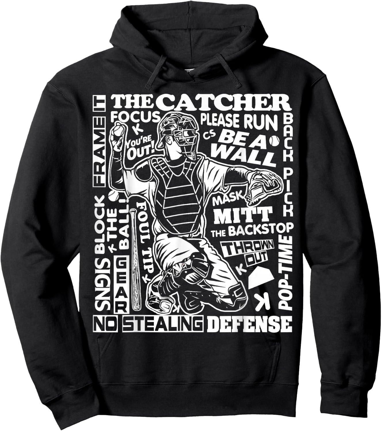 Baseball Softball Catcher Word Art Sayings Catcher Gifts Hoodie - Hoodie | Black