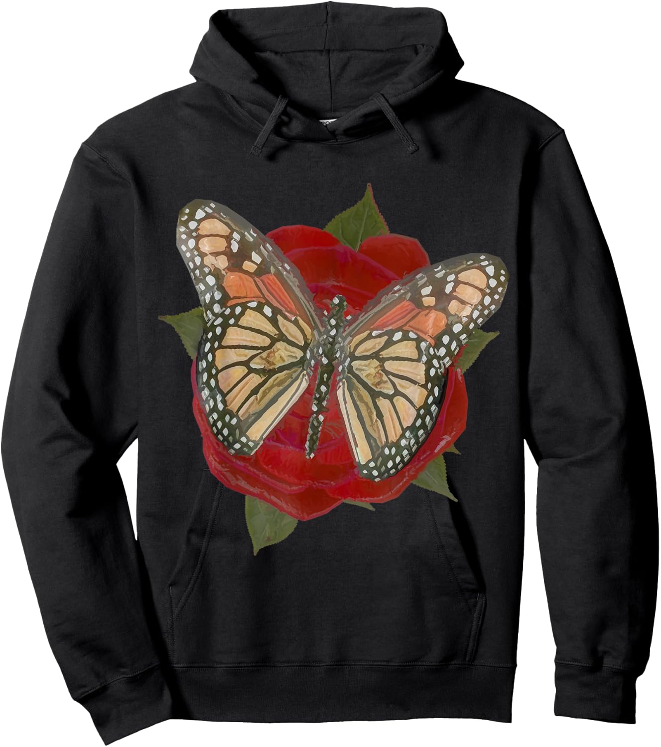 Rose Red Flower Orange Black Monarch Butterfly Graphic Print Hoodie - Hoodie | Black