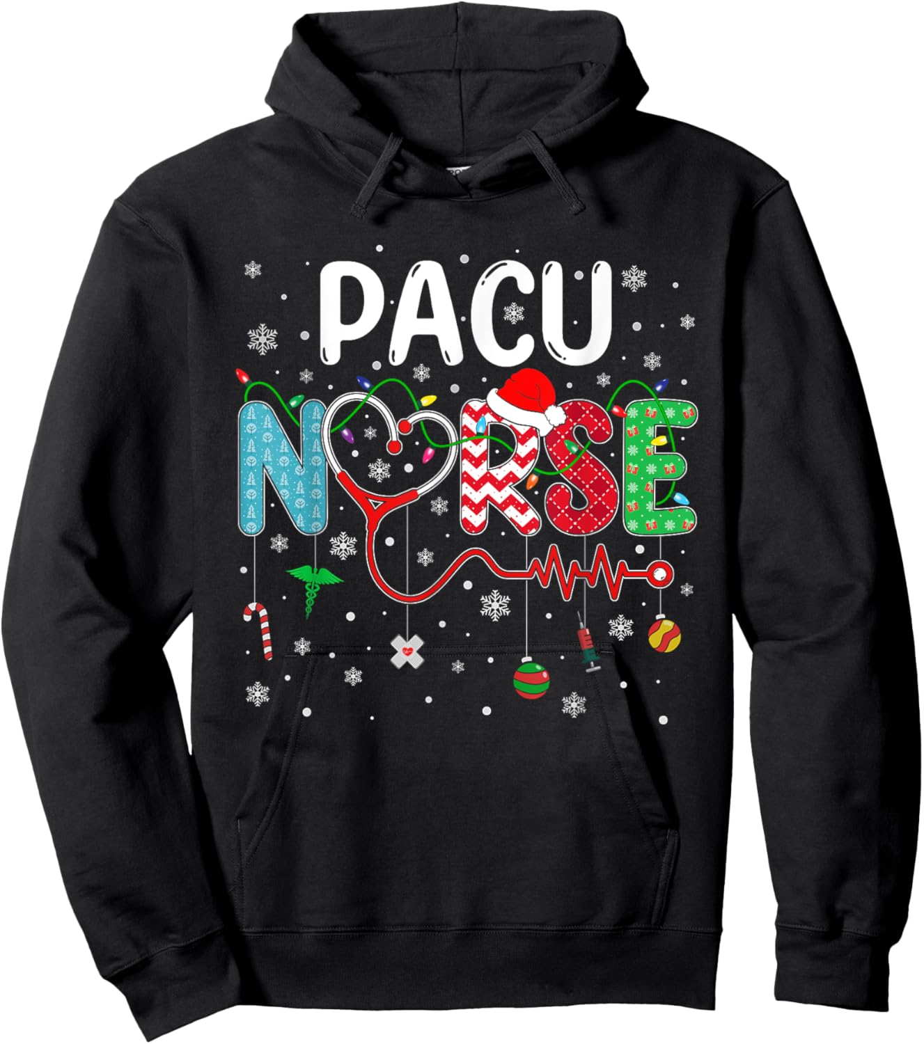 Merry Christmas Nurse Funny PACU Nurse Christmas Pattern Hoodie - Hoodie | Black