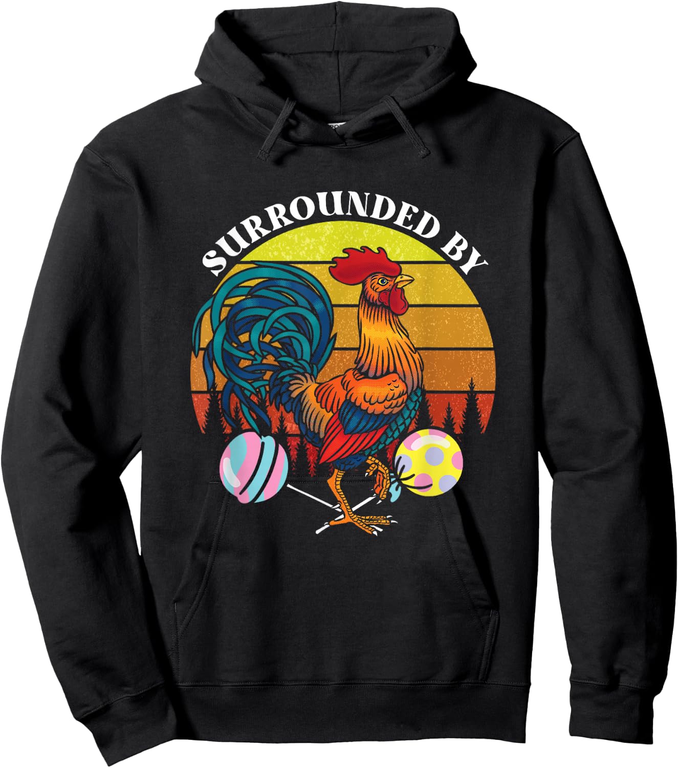 Funny Surrounded By | Rooster Lollipops | Adult Humor Hoodie - Hoodie | Black