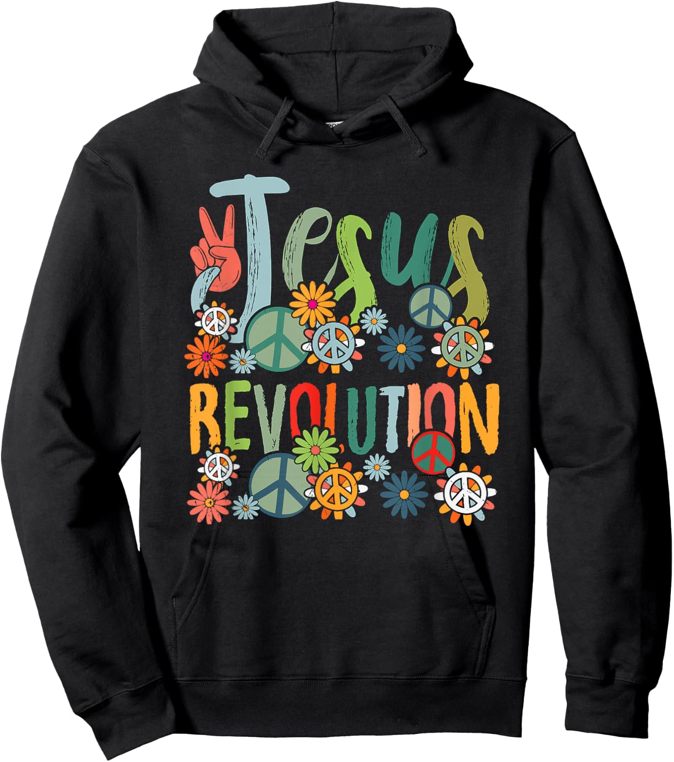 Jesus Revolution Faith Retro Groovy Flower Peace Sign Hoodie - Hoodie | Black