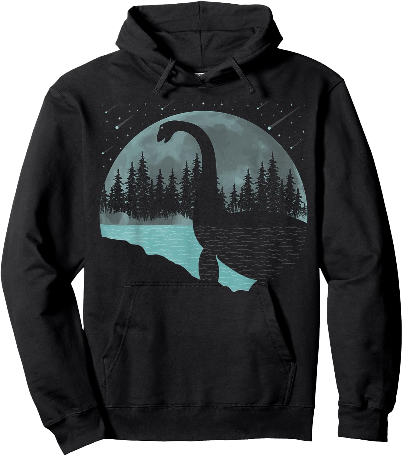 Loch Ness Monster Graphic Full Moon Trees And Stars! Nessie Hoodie - Hoodie | Black