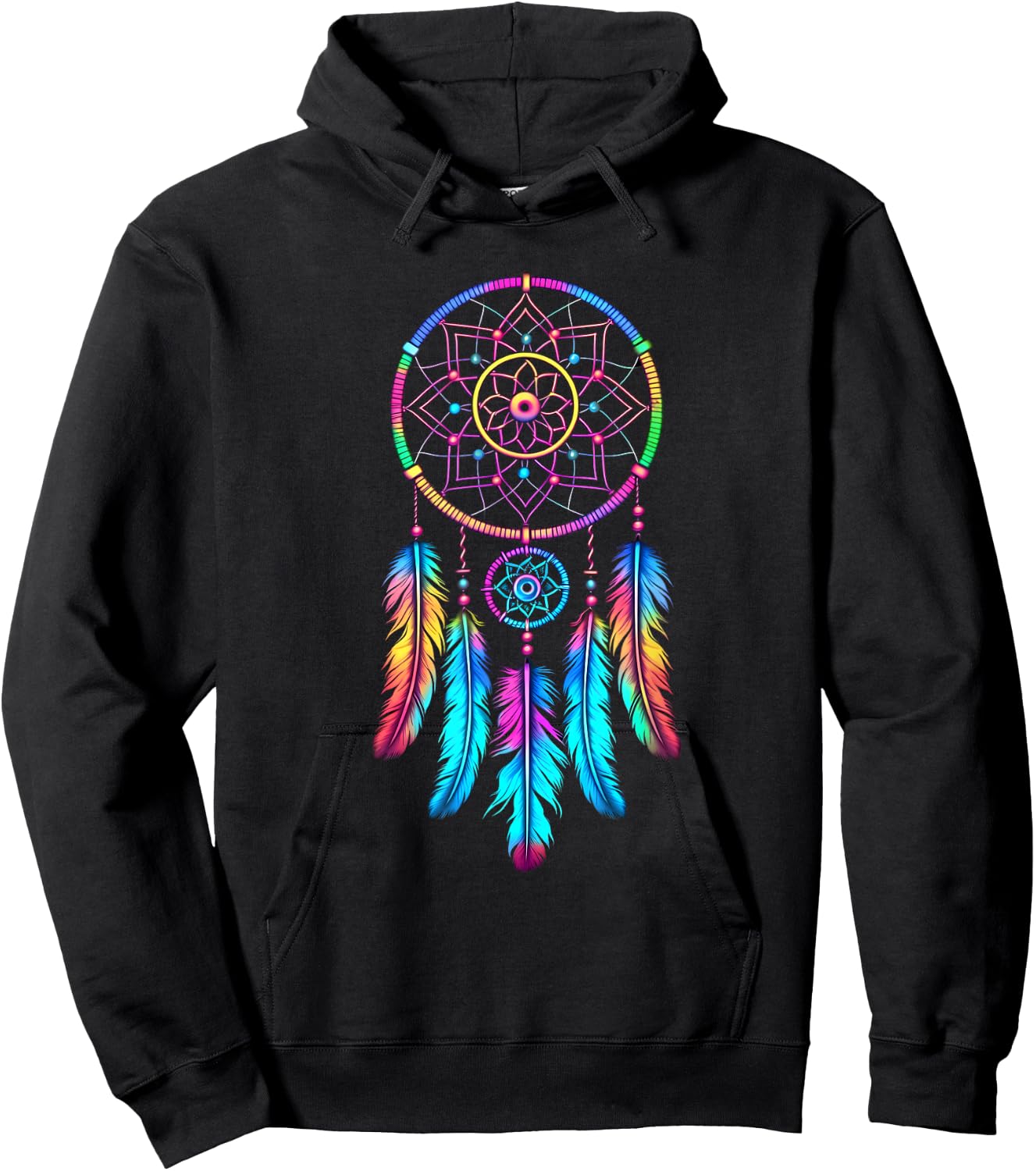 Colourful Dream Catcher Feather Tribal Indian Tattoo Dreamcatcher Hoodie - Hoodie | Black