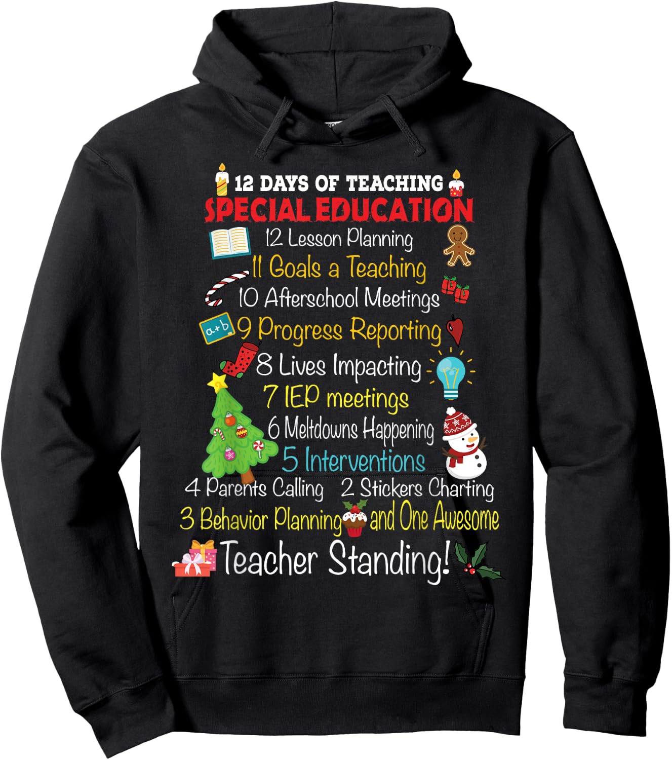 Teacher Joy Larsen Falls Apparel -Adults Black Christmas Special Education Teacher Hoodie - Hoodie | Black